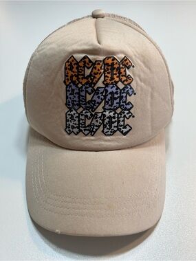 AC/DC Stacked Band Logo Tan Trucker Hat Cream Leopard Print Snapback Cap